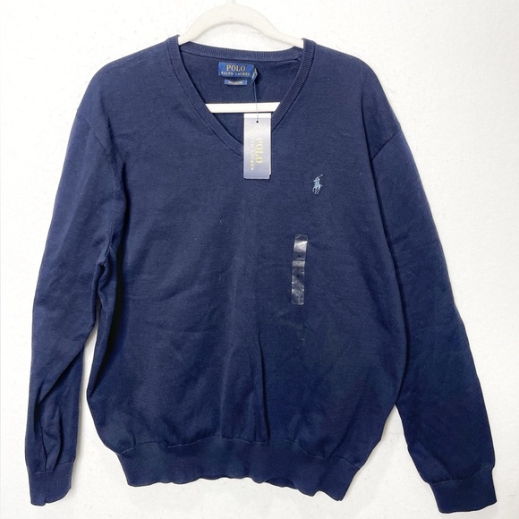 Polo Ralph Lauren Other - Polo Ralph Lauren Men’s Navy Blue Pima Cotton V Neck Long Sleeve Sweater Size XL